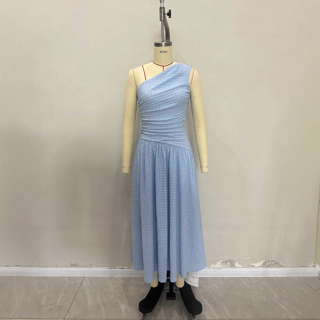 2025 European and American INS summer long fashion dress solid color fashionable slim fit high-end sleeveless dress slim fit women's S dress new 