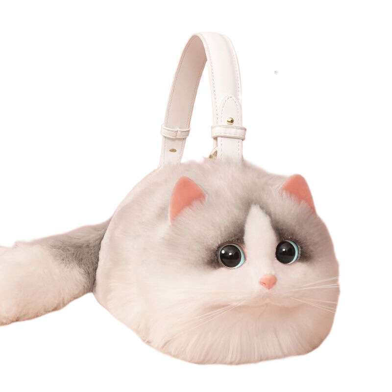 One Shoulder Female Design Small Man Messenger Versatile Hand Made Autumn and Winter Plush Cute Cat Bag