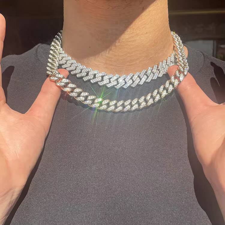 Xingguang 6mm Wide S925 Sterling Silver Necklace GRA Round Cut D VVS Moissanite Diamond Cuban Link Chain Hiphop Jewelry