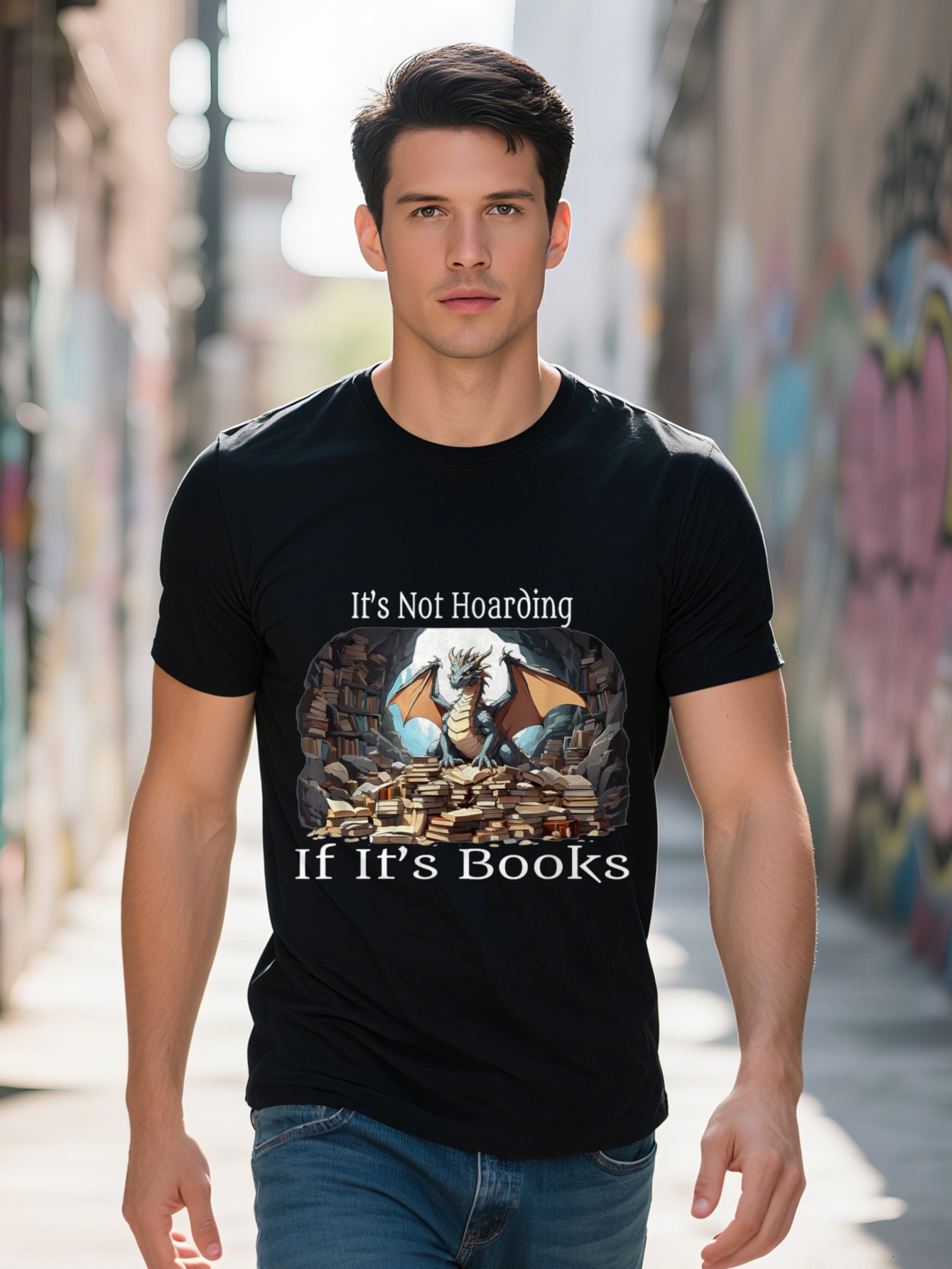Funny Hoarding Books For Fantasy Dragon Lovers T-Shirt funny graphic tee for men and women Cotton Breathable Fabric fc137 cb95f