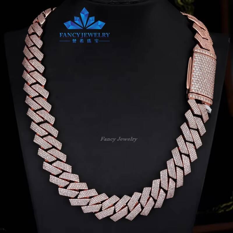 Drop Shipping Rose Gold Plated 925 Silver 4 Rows Hip Hop Iced Out Classical Style Chain 16mm 18mm 20mm Cuban Link Necklace GRA