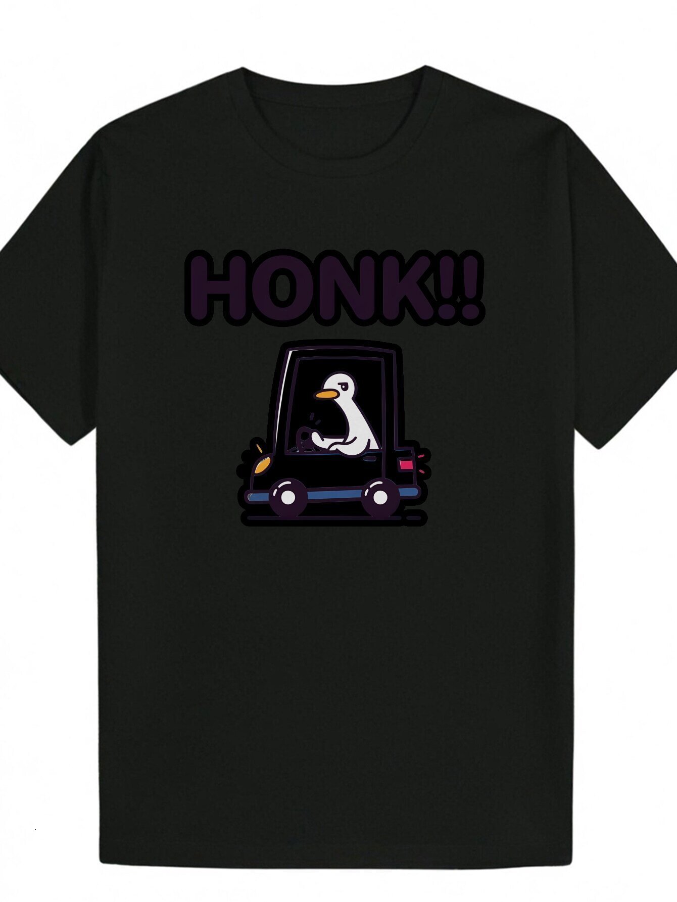 Men's Pattern T-Shirt - Black with "HONK" Funny Duck Print, Short Sleeve, Machine Washable, Lightweight and Breathable, Suitable for We