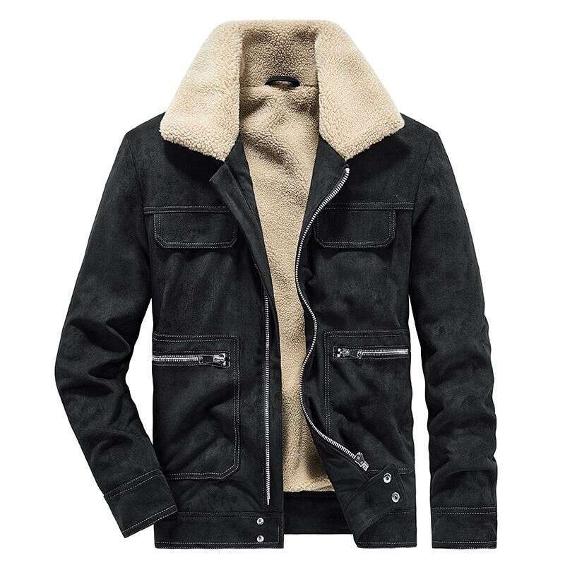 Men's Winter Warm With Added Veet And Thick Coat, New Suede Lambhair Lapel Casual Jacket