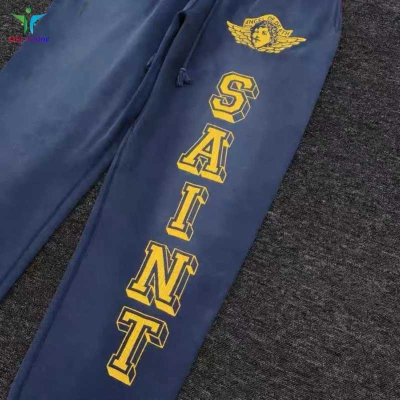Highest Quality Winter Saint Fashion Retro Blue Angel Distressed Destroyed Sweatpants Casual Pants Saint Suit X250804