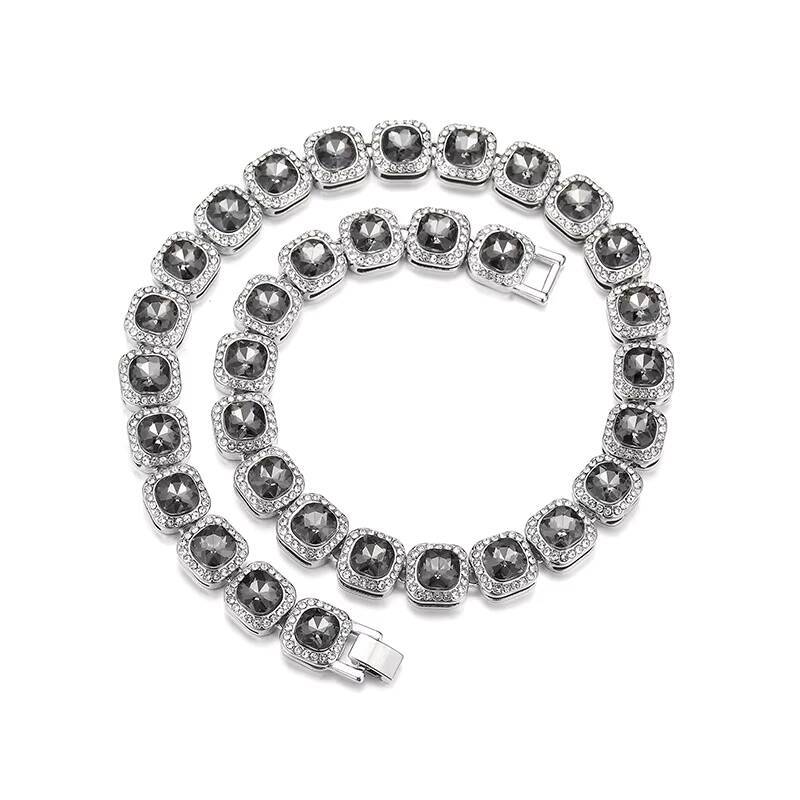 Cuban Chain Rock Sugar Jewelry Obsidian Inlaid Diamond 12mm Square Trendy Brand Fashion Stainless Steel Wholesale