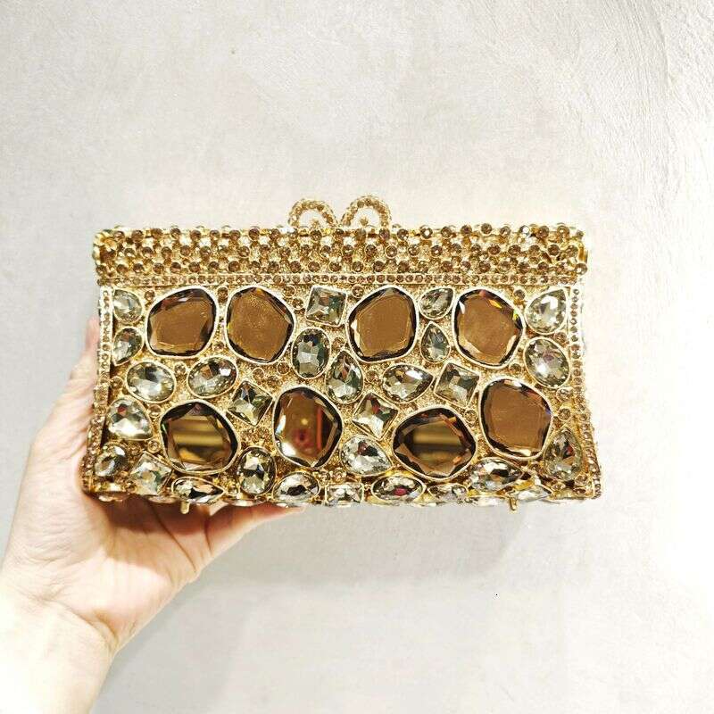 Crystal Full Of Dias Large Gemstones Hollow Rhinestones Clutch Shoulder Evening Chain Women's Bag