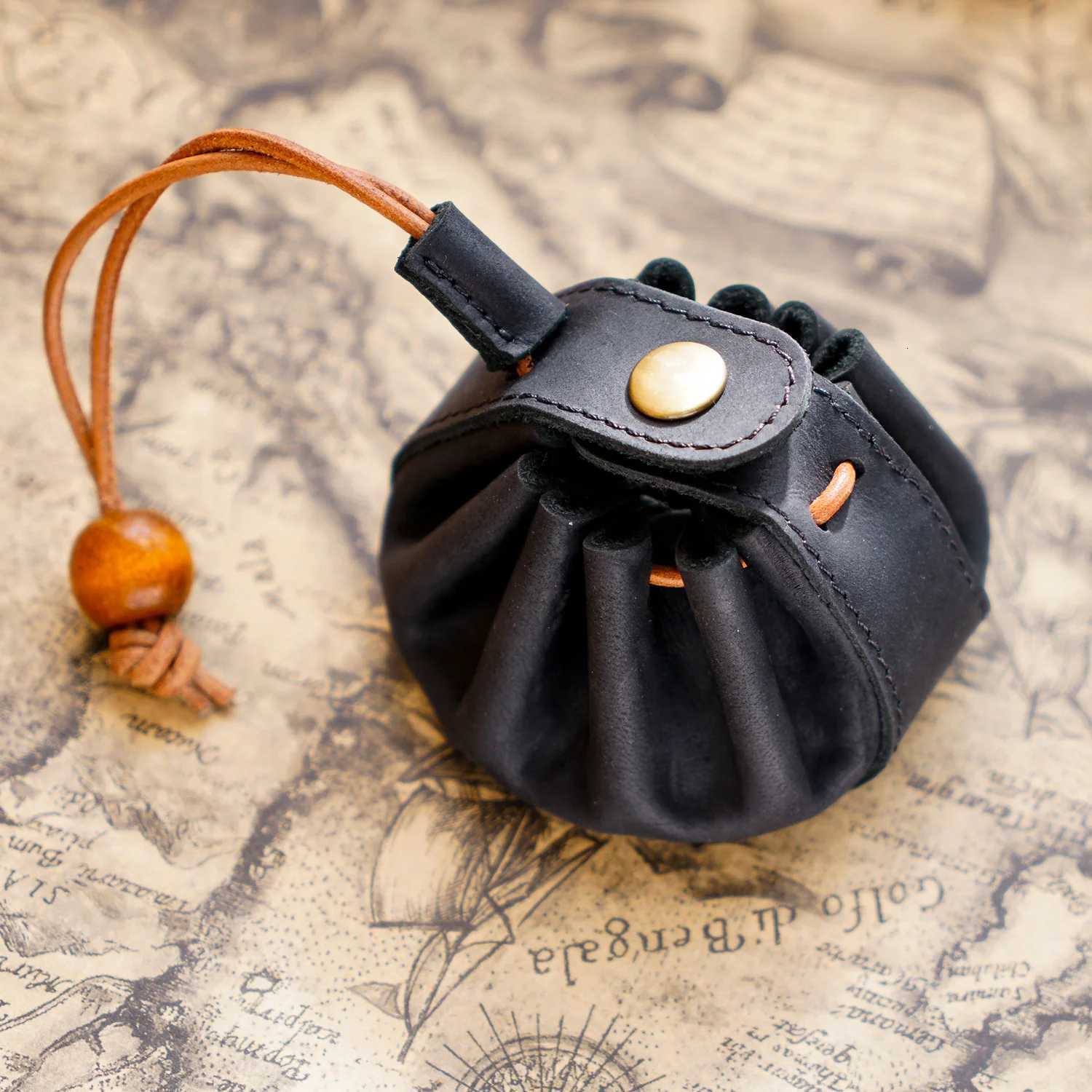 Genuine Leather Unisex Coin Purse Drawstring Key Holder with Snap Retro Wallet Money Pocket Mini Storage Bag Wholesale G250802