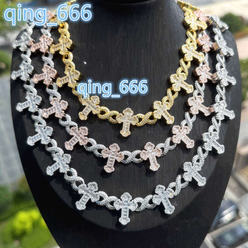 Cross Infinity Cuban Chain Necklace Full Pave 5A Cubic Zirconia Bling Iced Out Hip Hop 2025 New Arrival Jewelry