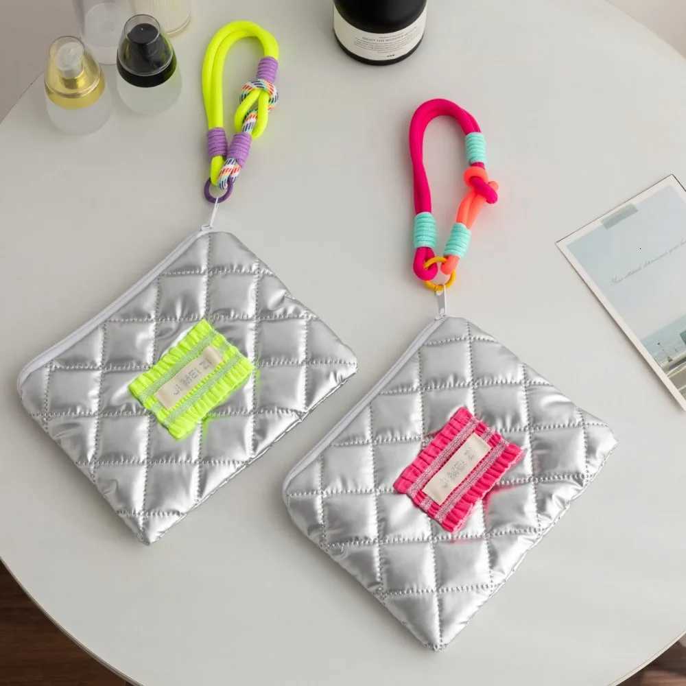 Korean Style Love Heart Silver Coin Purse with Hanging Rope Small Item Bag Handbag Wallet Stuffed Cotton Cosmetic Bag Girls G250802