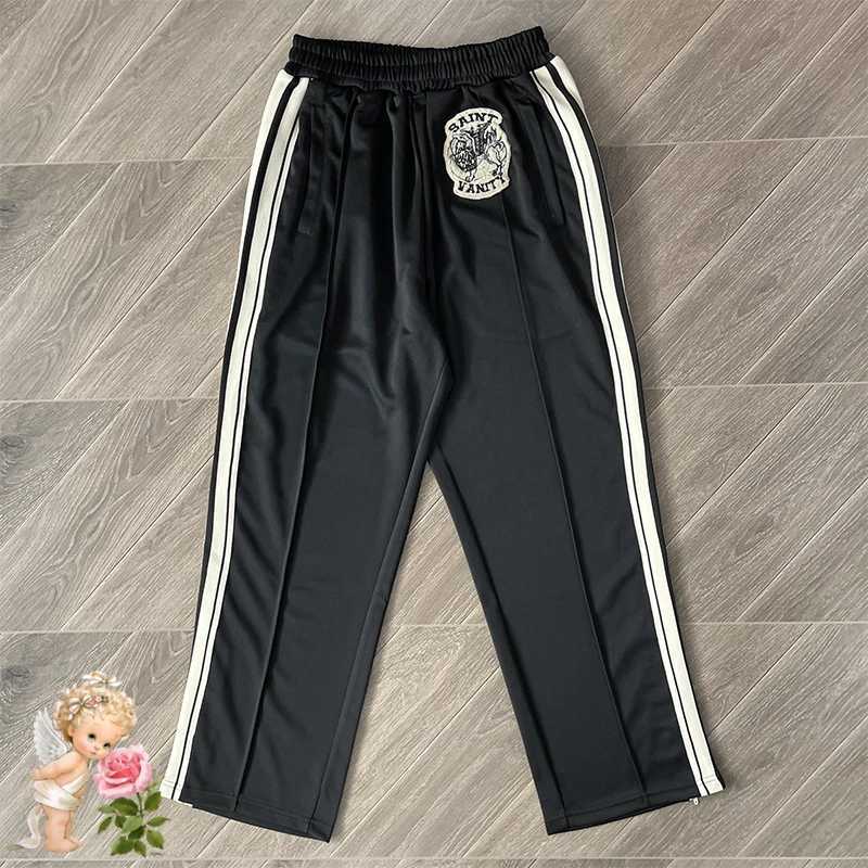 SAINT VANITY Embroidered Striped Track Pants Men Women High Quality Black Casual Leg Zipper Sweatpants Jogger Trousers GYM X250804