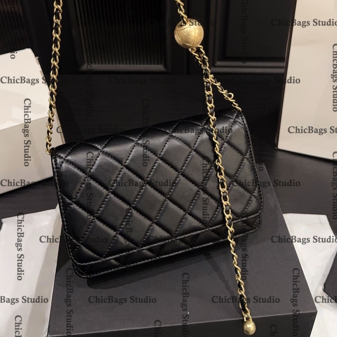 Women Designer Shoulder Bag Clutch Purse Card Holders Luxury Leather Woc Bags with golden ball Hardware CrossBody Bag Wallet Red Black 19X12cm