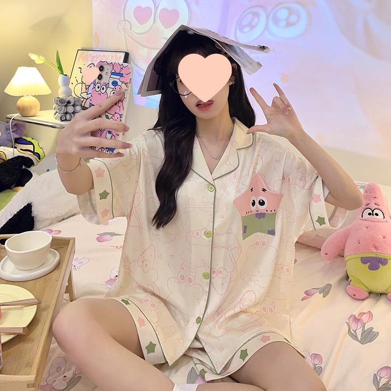 B1000-Ice silk pajamas for girls summer new style year can be worn outside cartoon puppy short-sleeved home clothes suit