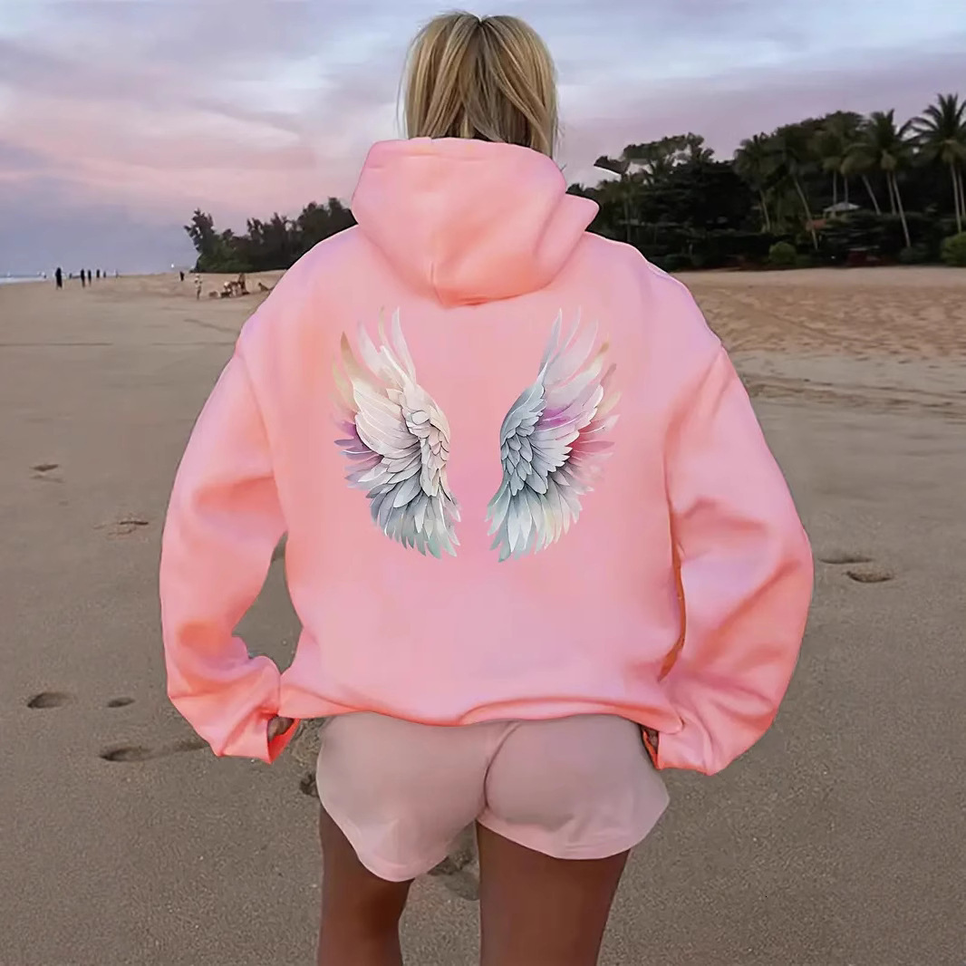 Free shipping designer New Women Fleece Sweatshirt with Wings Hoodie with Kangaroo Pocket Drawstring and Drop Shoulder Sleeves High quality clothing