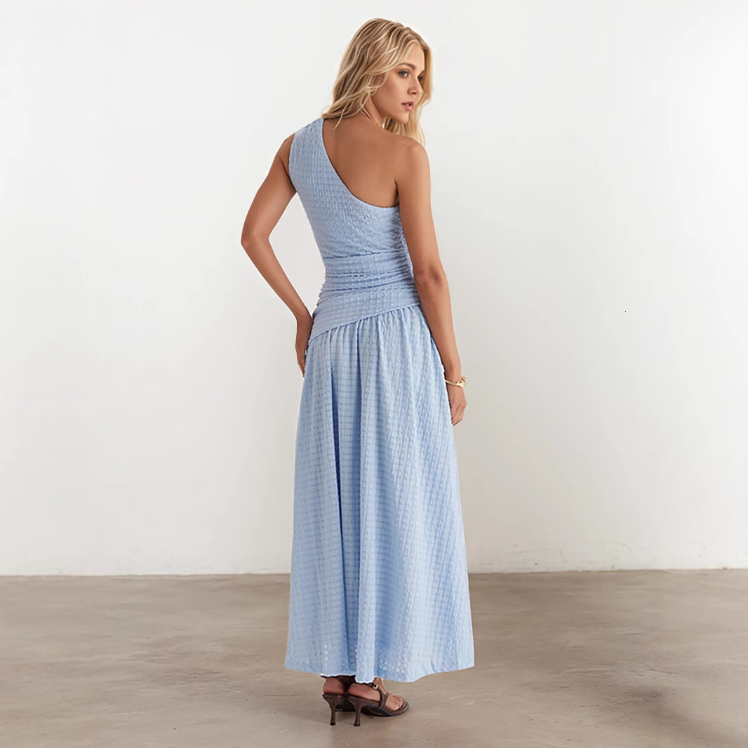 2025 European and American INS summer long fashion dress solid color fashionable slim fit high-end sleeveless dress slim fit women's S dress new 