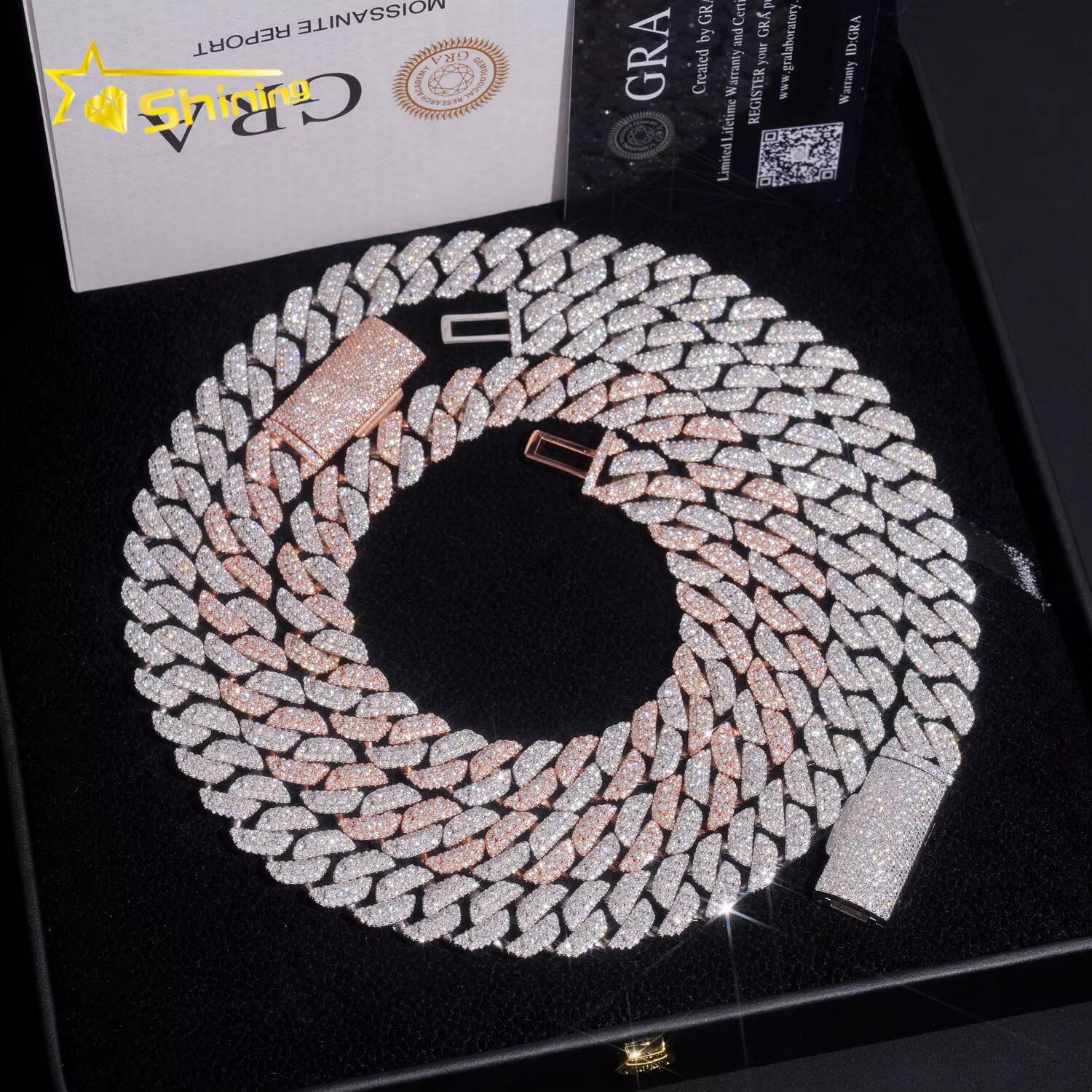 RTS Factory Hip Hop Jewelry 13mm Raised Stones Solid 925 Sterling Silver Gold Plated Iced Out Moissanite Miami Cuban Link Chain