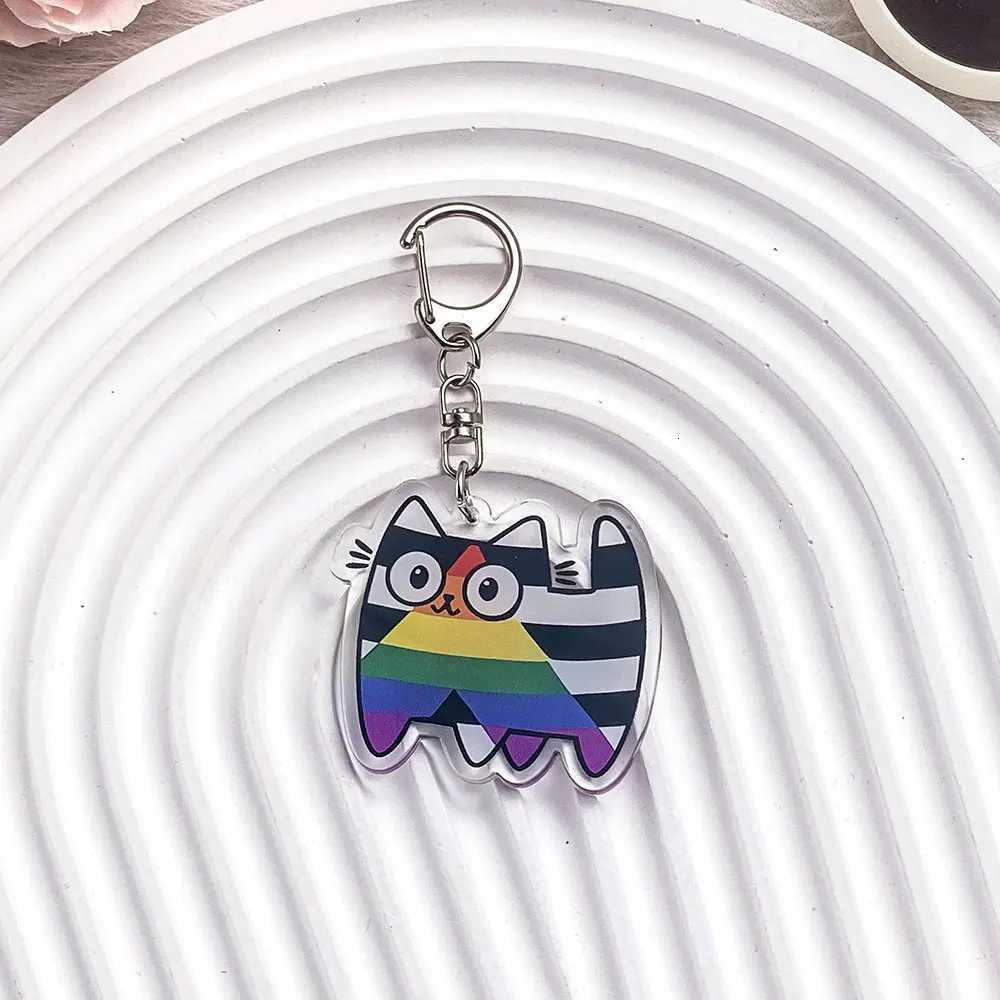 Colorful Cat Acrylic Car Keychain Accessories Bag Charm Cute Cartoon Funny Student Backpack Pendant Keyring Gifts For Friends G250802