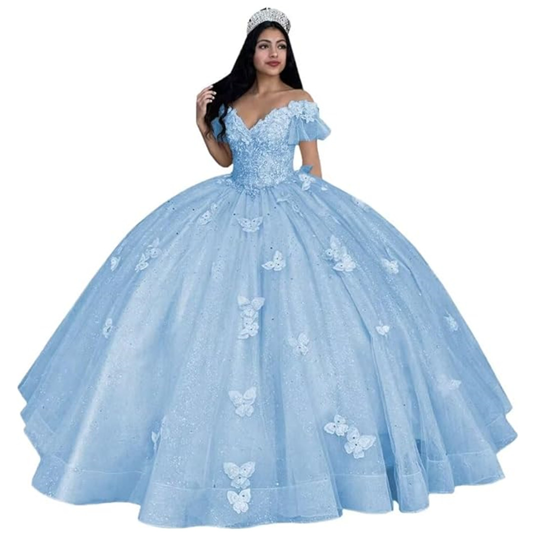 Light Pink Quinceanera Dresses with 3D Floral Applique Tulle Sweep Train Off the Shoulder Beaded Pleats Sweet 15 16 Birthday Ball Gown Custom Made