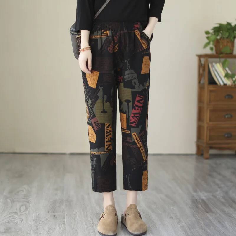 1pcs Spring Summer Women Cotton Comfort Breathable Pants Female Grid Flower Print Casual Loose Lady Haren Straight Leg Pant dongdumaoyi