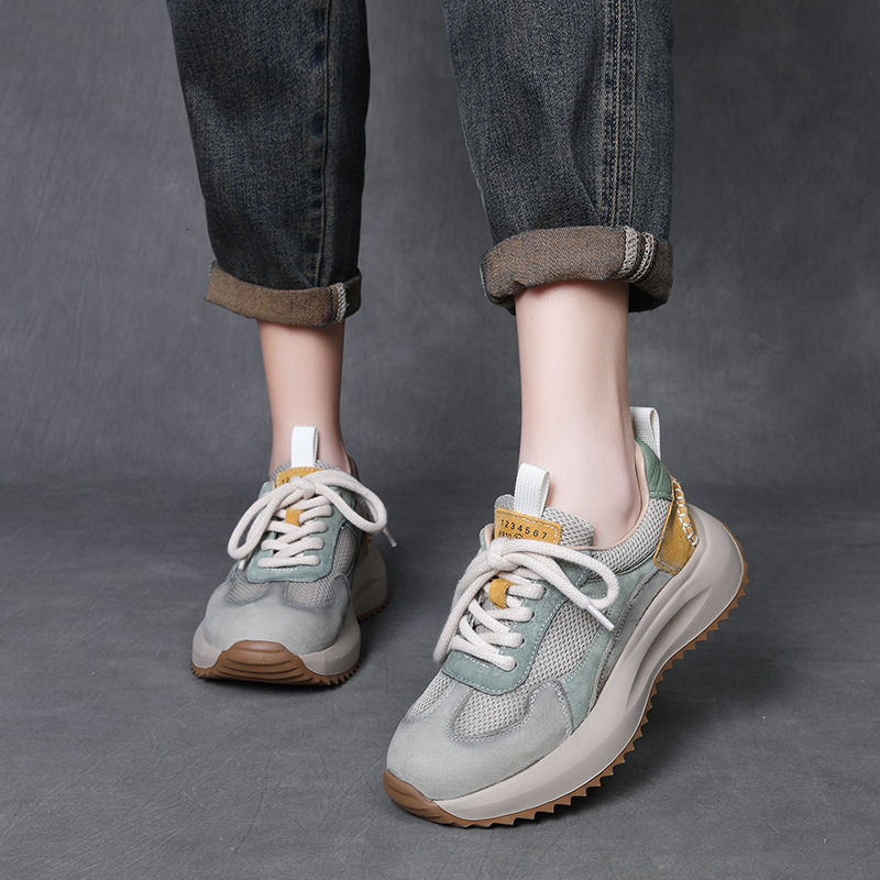 Genuine Leather Thick-Soled Women's Agan 2025 Spring New Comfortable Versatile Dad Mesh Breathable Sports Casual Shoes ddmythur