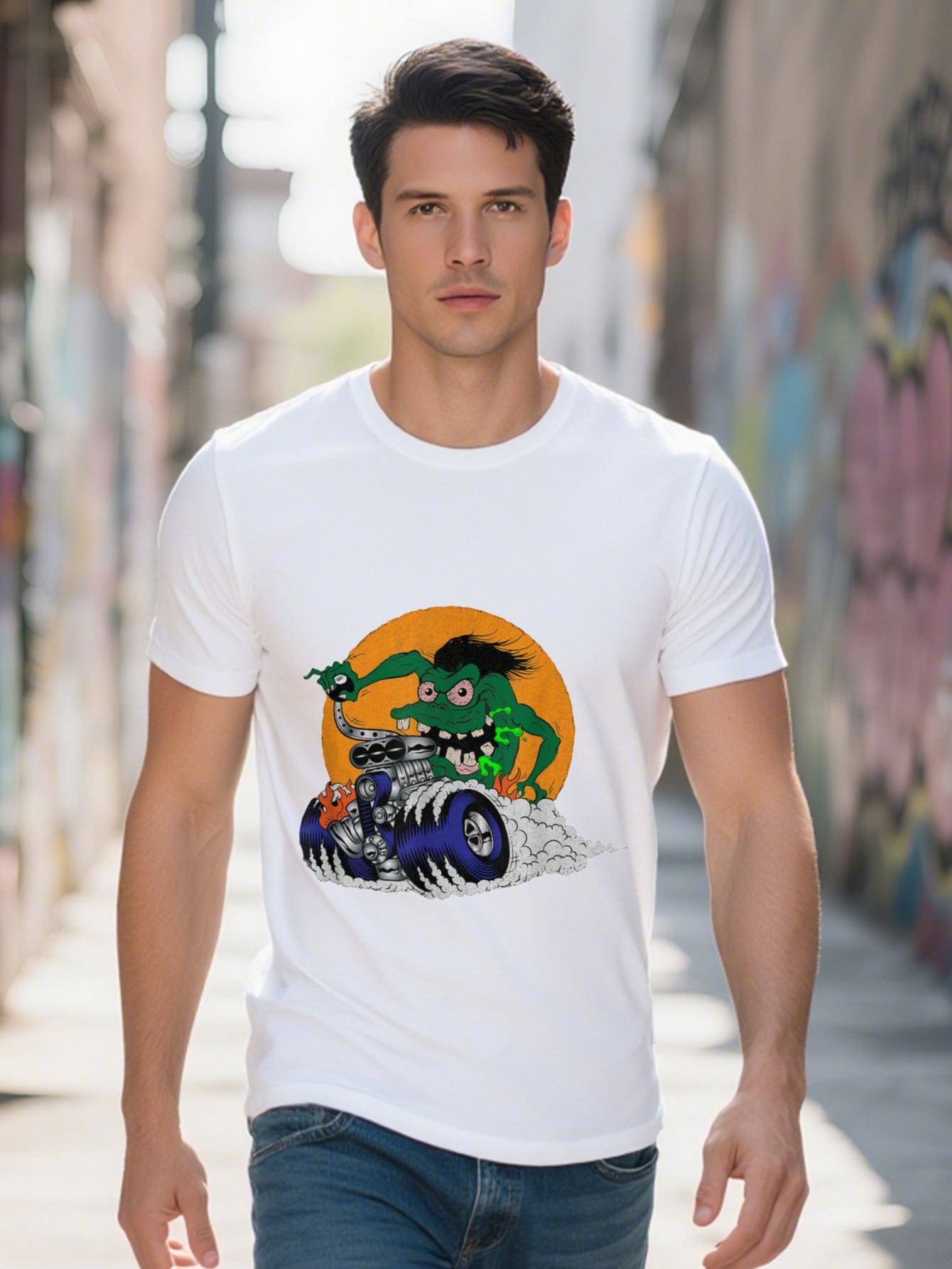 Men S g Cotton Hot Rod Monster T-shirt V Engine Drag Race Speed Demon 1032f