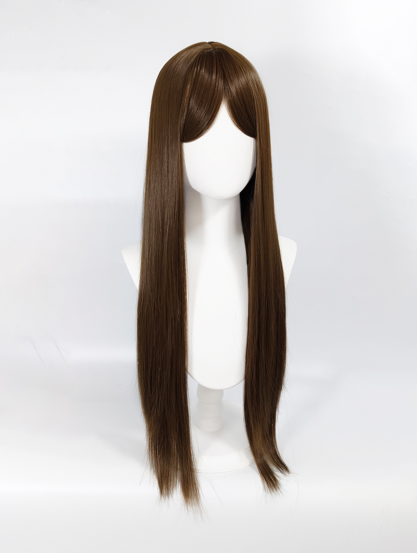 Fashionable dark brown long straight hair wig. Natural face contouring, air-style bangs. Multi-purpose cosplay wig.