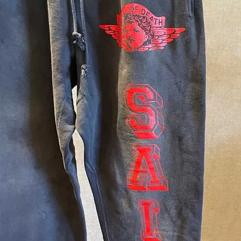 Classic Red Letter Print Saint Sweatpants Men Women High Quality Jogger Drawstring Casual Pants Vintage Washed Black Trousers X250804