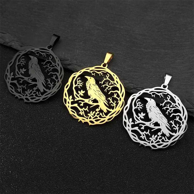 3Pcs Hollow Black Crow Charms for Women Men Stainless Steel Gold Silver Color Tree of Life Love Pendants Jewelry Making G250802