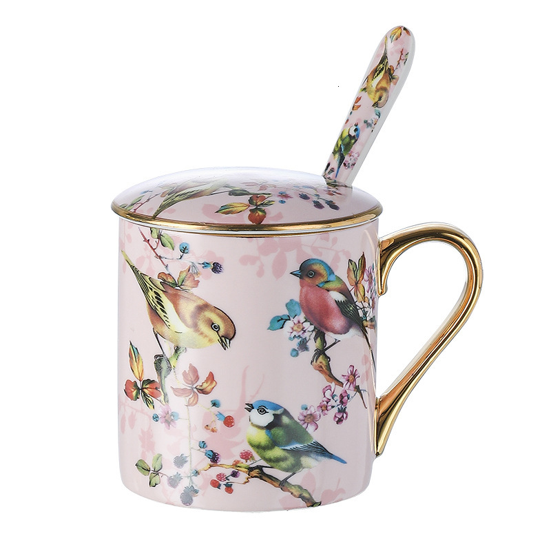 Bone China Mugs Pair Gift Box with Lids Spoons Exquisite Cups for Coffee Tea Perfect Office Home Dining Outdoor Use Durable