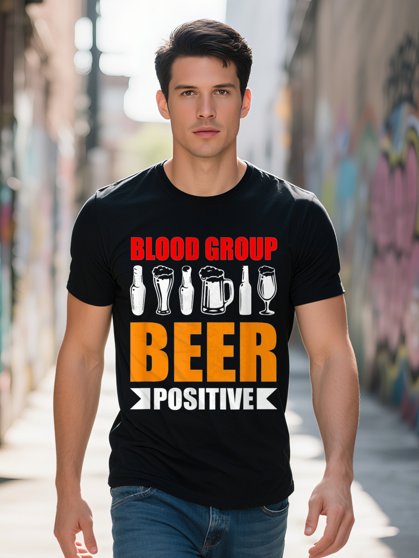Men S g Cotton Drinking Blood Group Beer Positive Home Brew T-shirt a6568