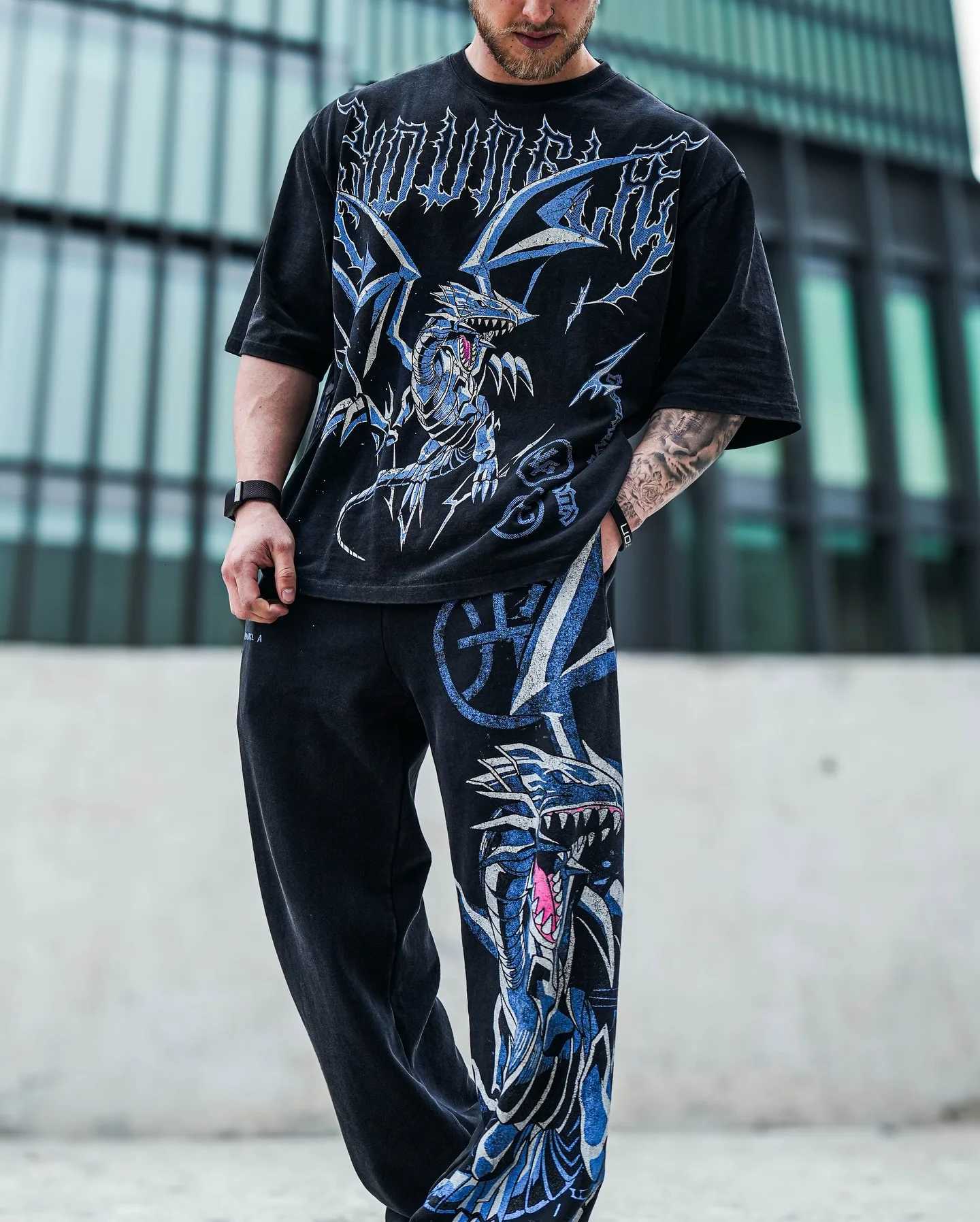 Y2k Blue-Eyes White Dragon Pants Men Baggy Popular Trouser Wide Leg Casual Joggers Harajuku Streetwear Men Clothing X250804