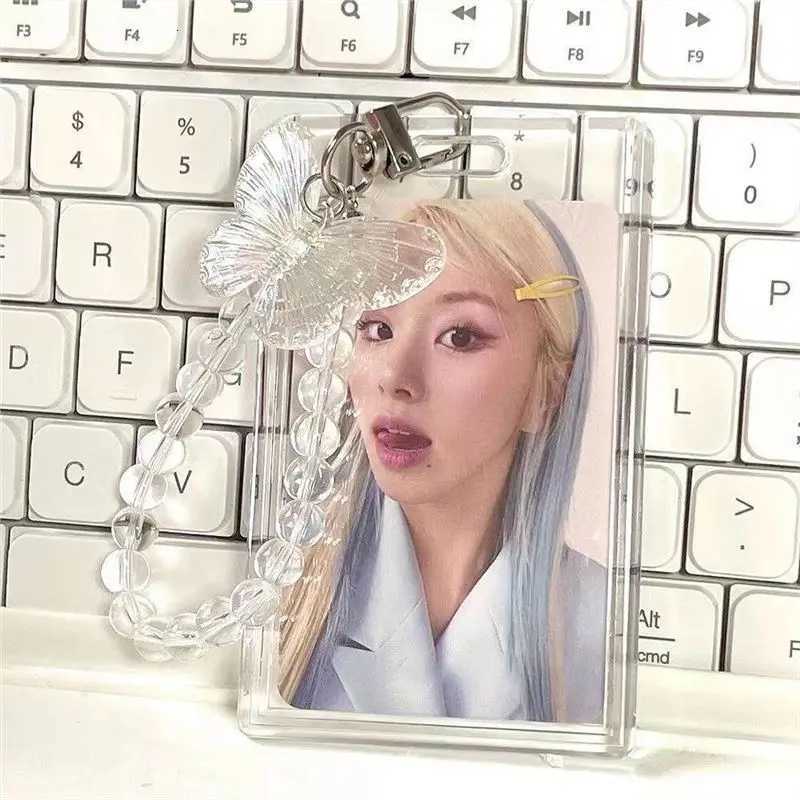 3 Inch Crystal Butterfly Acrylic Card Holder Photocards Display Credit ID Bank Card Protective Case Keychain Pendant Fashion G250802