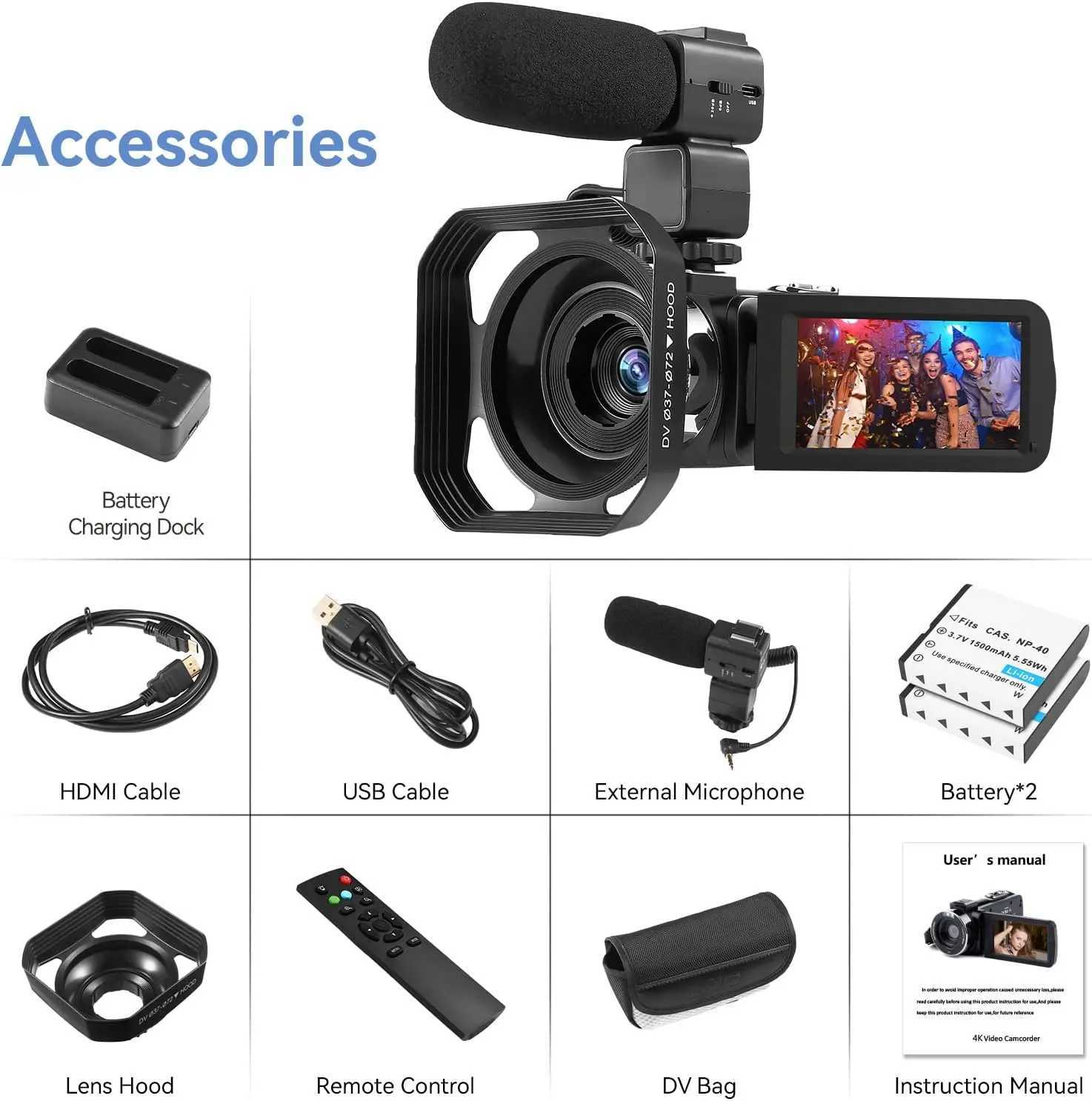 4k Video Camera Camcorder with 18X Digital Zoom 48MP Vlogging Camera for YouTube 3.0-inch IPS 270 Rotating Touchscreen Microphone X250804