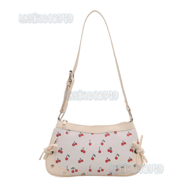 New Trendy Girl Handbag Fashion Commuter Cherry Niche Print Texture Shoulder Bag Underarm Bag H250804