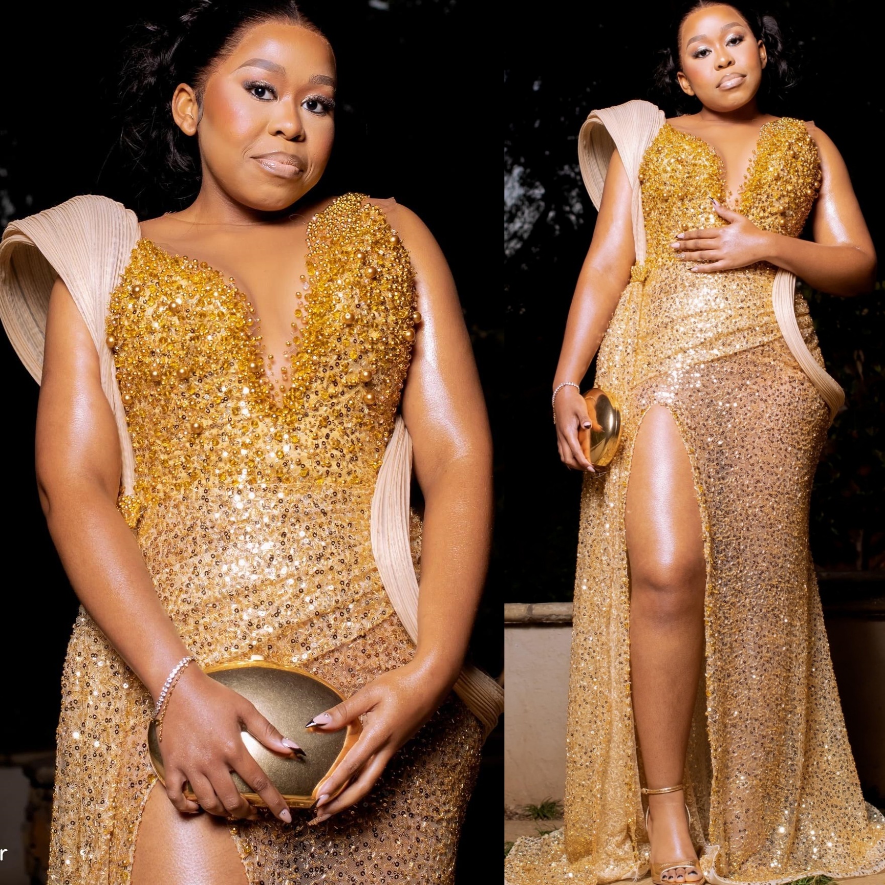 Sheath Gold Prom Dresses 2025 Pearls Crystals Beaded Sequined Evening Formal Party Second Birthday Engagement Gowns Plus Size Dress For Special Occasi
