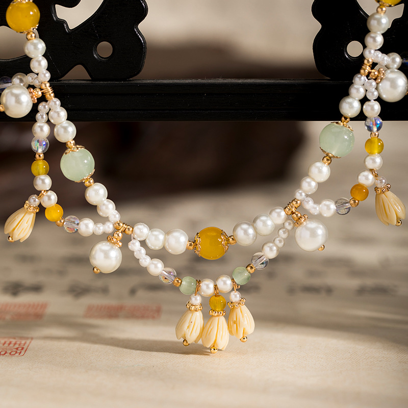 Chinese Neo Chinese Ancient Style Lily of the Valley Ying luo Collarbone Necklace for Women Delicate Hanfu Mianqun Accessory