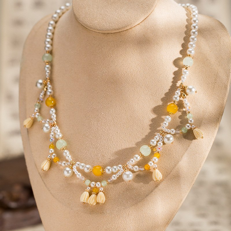 Chinese Neo Chinese Ancient Style Lily of the Valley Ying luo Collarbone Necklace for Women Delicate Hanfu Mianqun Accessory