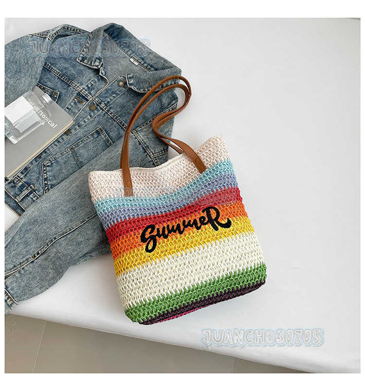 2025 New Style Straw Woven Bag for Women Large Capacity Shopping Bag Striped Beach Bag Artistic Lightweight Tote Bag H250804