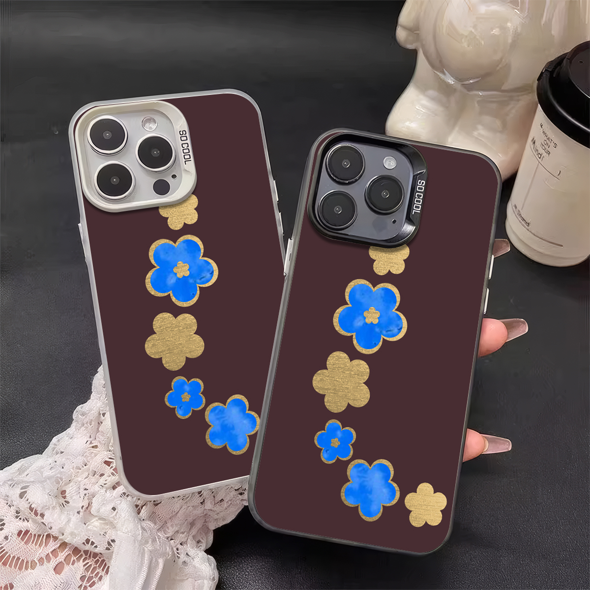 Blue and Gold Flowersfor iPhone 16/16 Pro/16 Plus/16 Pro Max 15/14/13/12/11/x/xs/xr/xs max,Shopping Festival