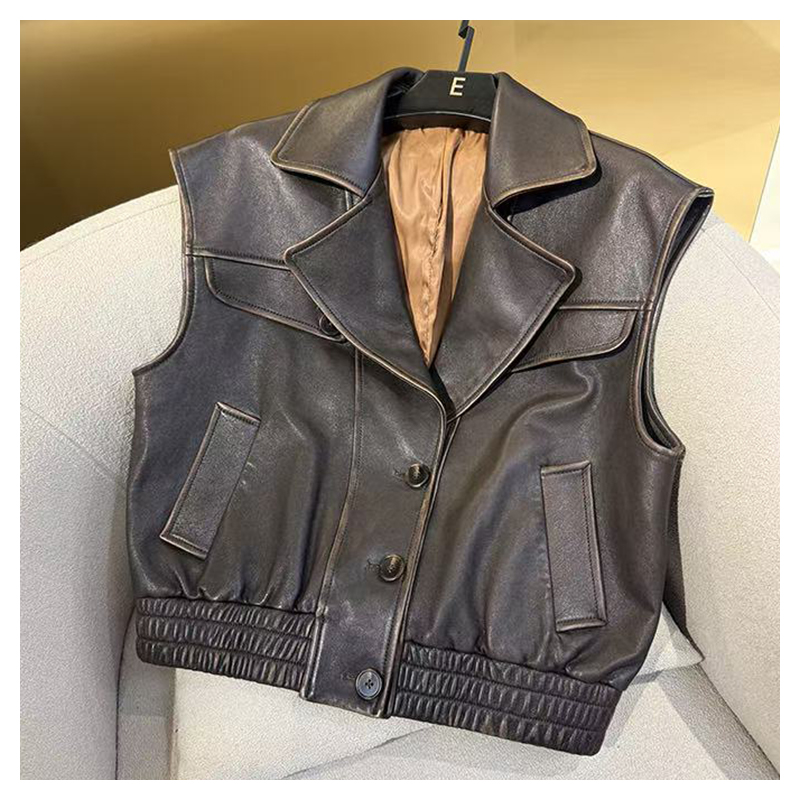 2025 Autumn/Winter New Sheepskin Retro Leather Used Scratch Tank Top Motorcycle Coat