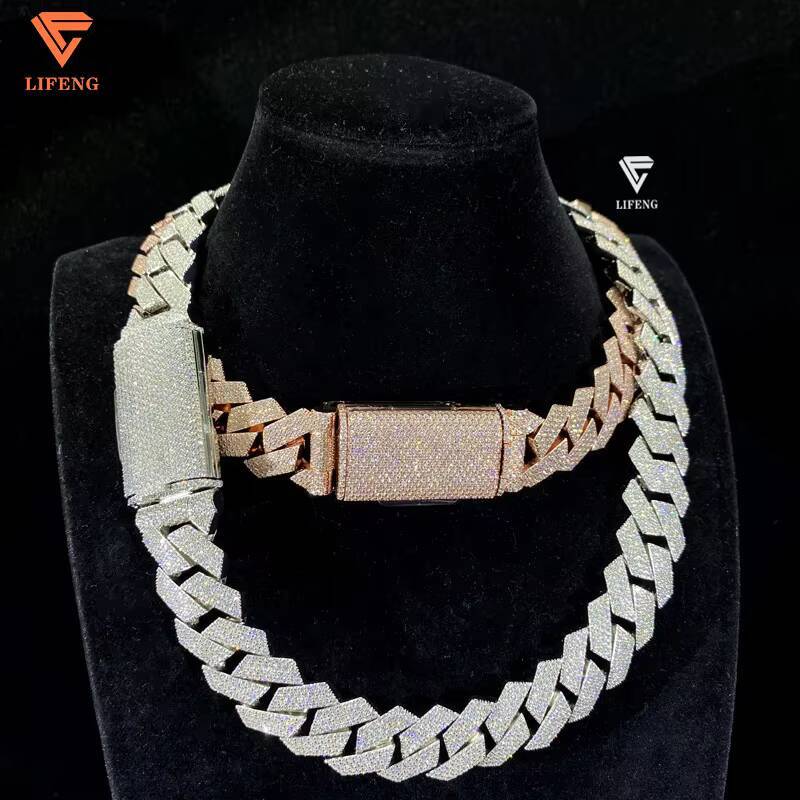 Moissanite Necklace Custom Lock 20mm Cuban Link Chain Ice Out Moissanite Chain Men Silver 925 Hiphop Cuban Link Necklace