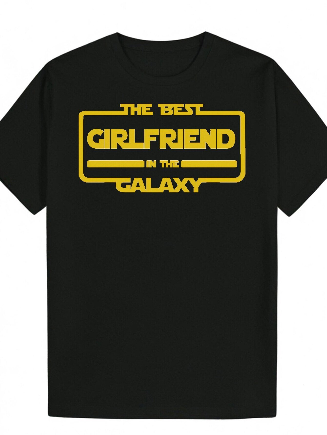 Men's Round Neck Polyester T-Shirt with "Girlfriend of the Galaxy" Print, Regular Fit, Summer Style, Stretch Fabric, Pattern Design - P