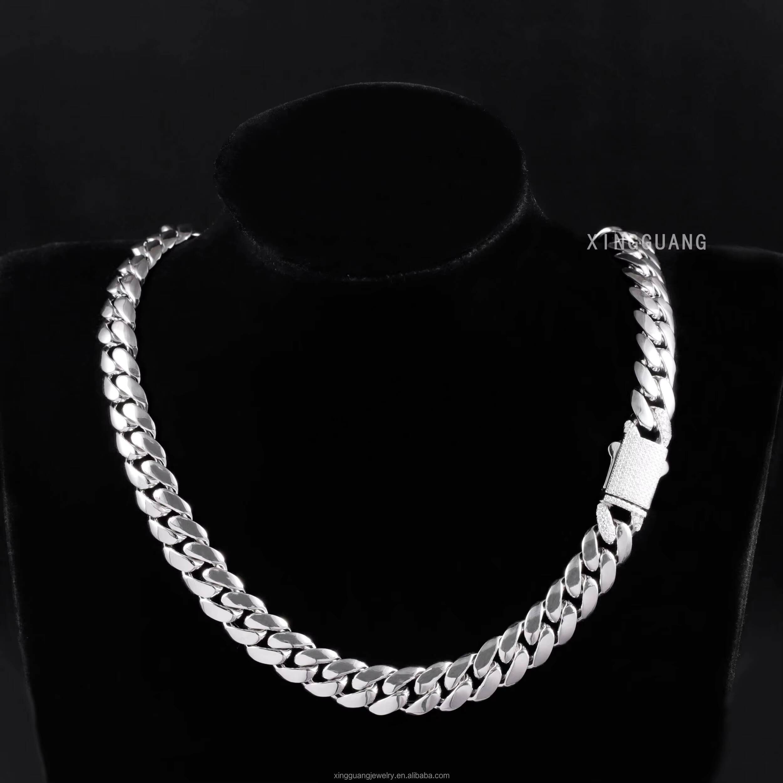 New Design Cuban Link Chain Hip Hop Jewelry 10mm 12mm Solid Silver Ice Out Bling Moissanite 100% Pass Test Cuban Necklace Link