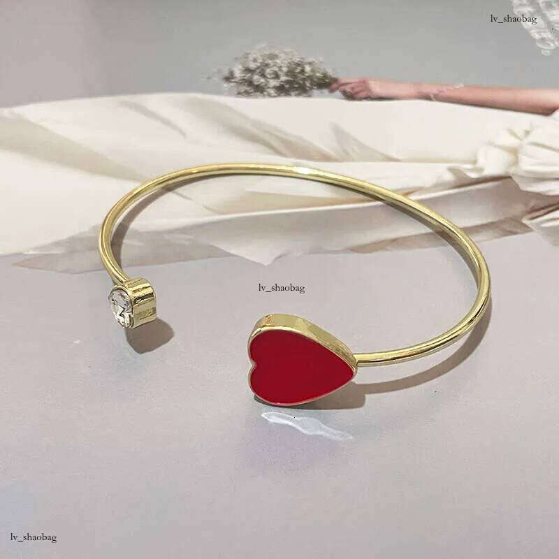 DHCollections Adjustable Heart Bracelet - Trendy Korean-Style Cuff Bangle with Crystal Accents for Women (Red/Black, 8.4g Lightweight)