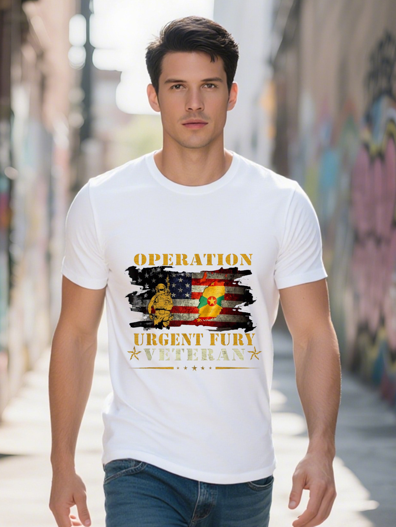 Men s Cotton T Operation Urgent Fury Veteran Graphic Tee Casual Short Sleeve Shirt Black with Stars 0d4a5