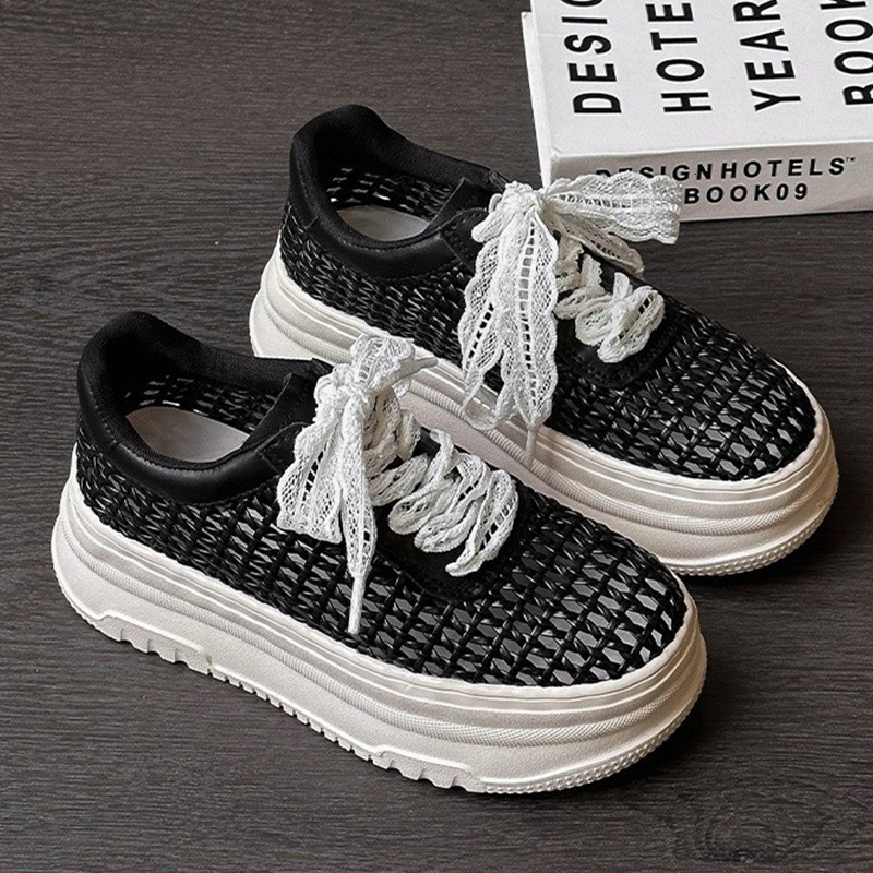 White Sneakers for Women Thick Sole Summer Versatile Mesh Sports Casual 2025 Height Increasing Breathable Platform Shoes New Style ddmythur