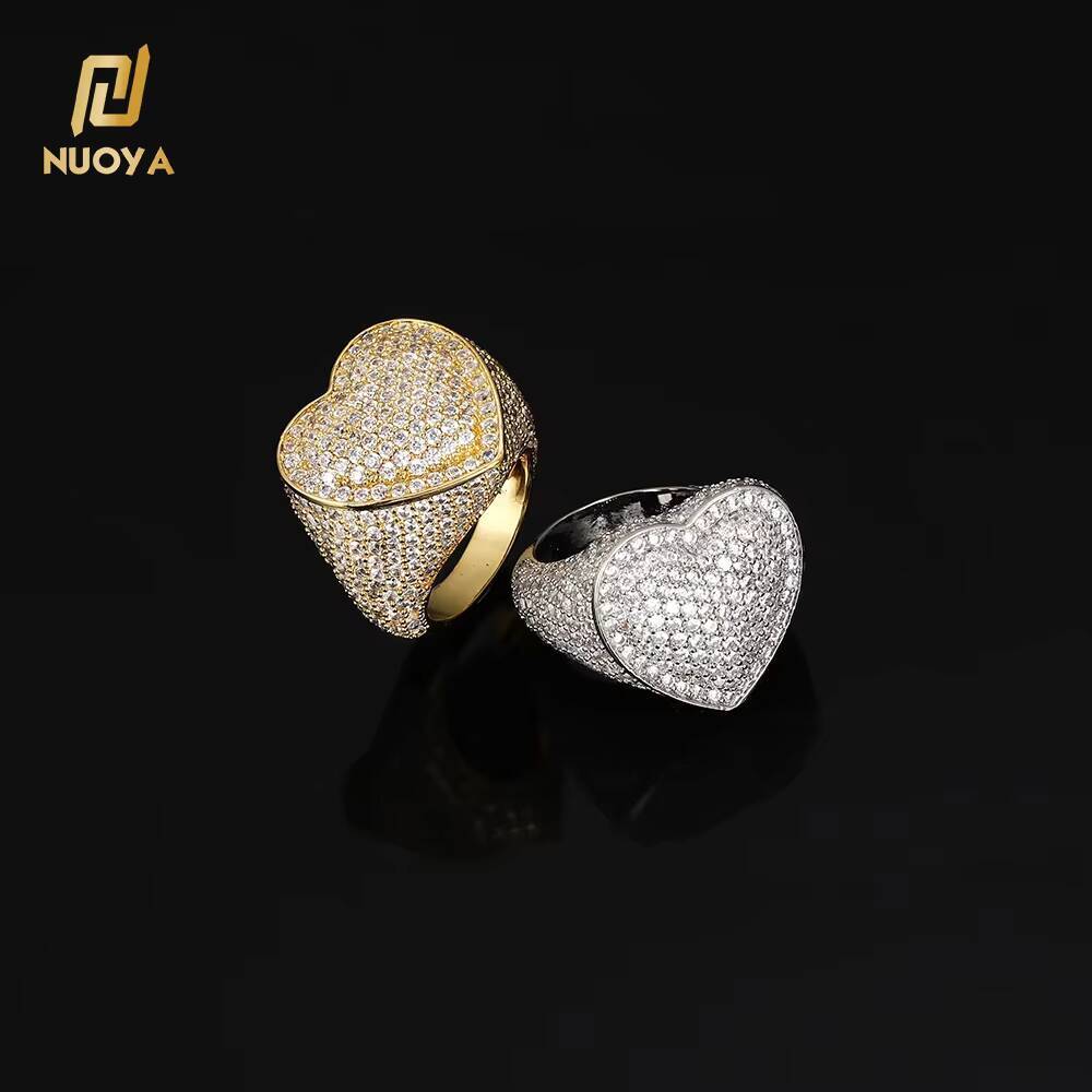 Hip Hop Diamond Heart Ring Women Full 3A Zircon 18k Gold Plated Iced Out Love Ring