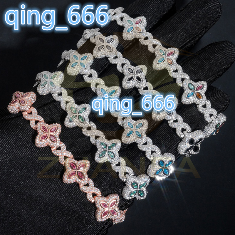 Hot Sale Colorful Moissanite Bracelet 925 Sterling Silver Gold Plated Hiphop Mens Mutil-color Bracelets Gift