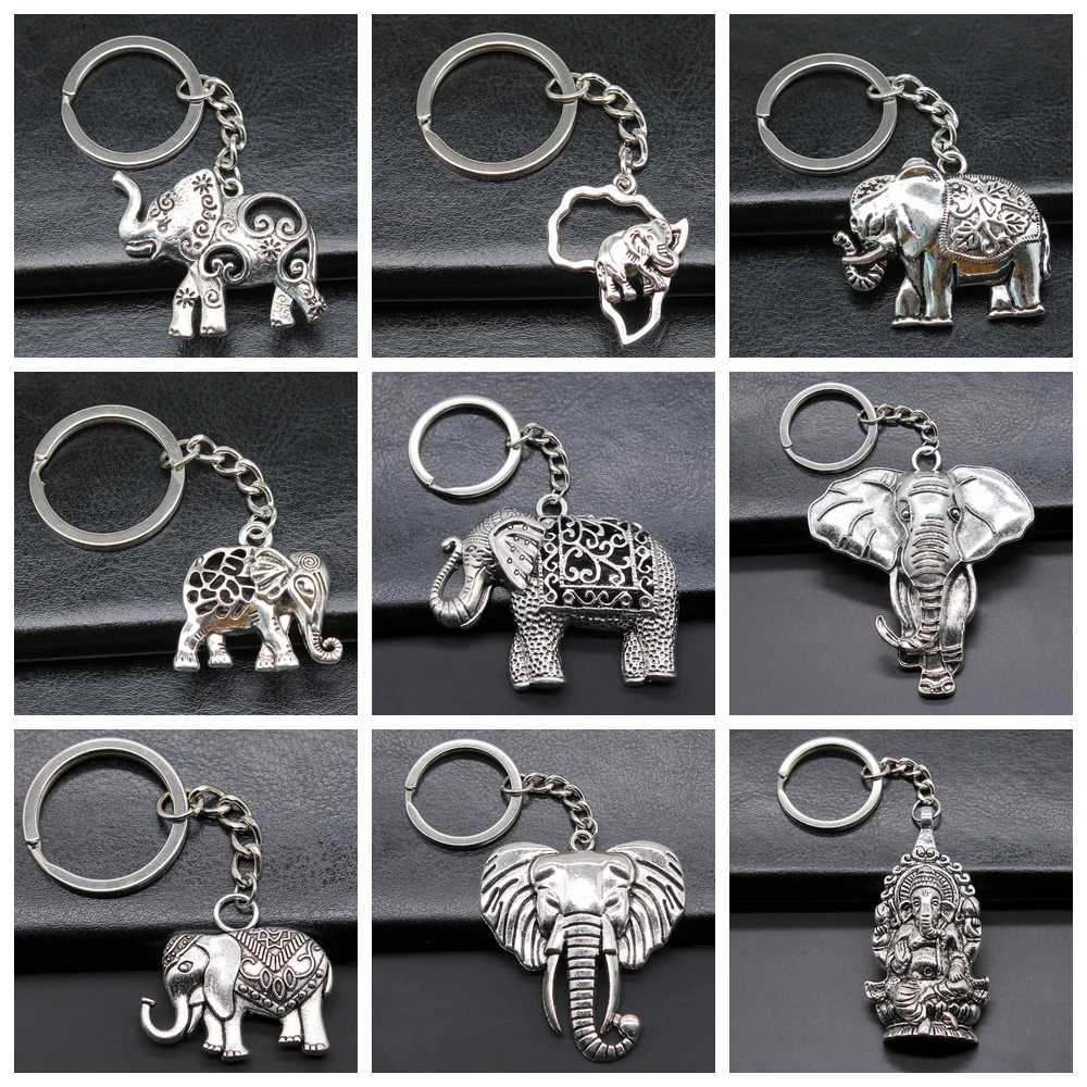 New Fashion Men Car Keychain Key Ring DIY Metal Holder Chain Vintage Elephant Ancient Bronze Silver Color Pendant Gift G250802