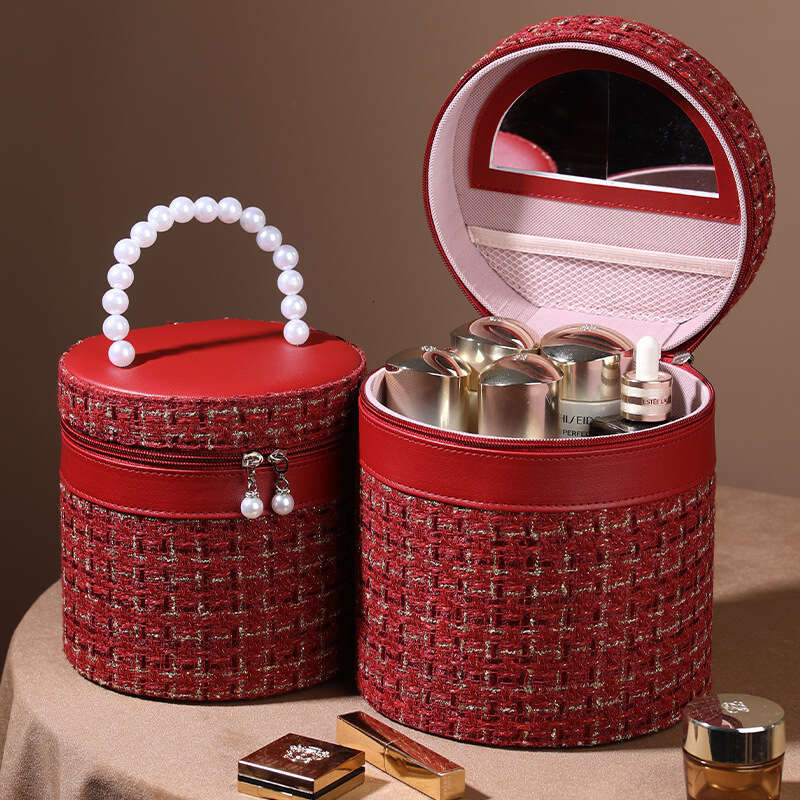 DHessentials Luxury Cosmetic Bucket Bag Large Capacity Travel Organizer with Wheels, Portable Makeup Case for Home & Wedding