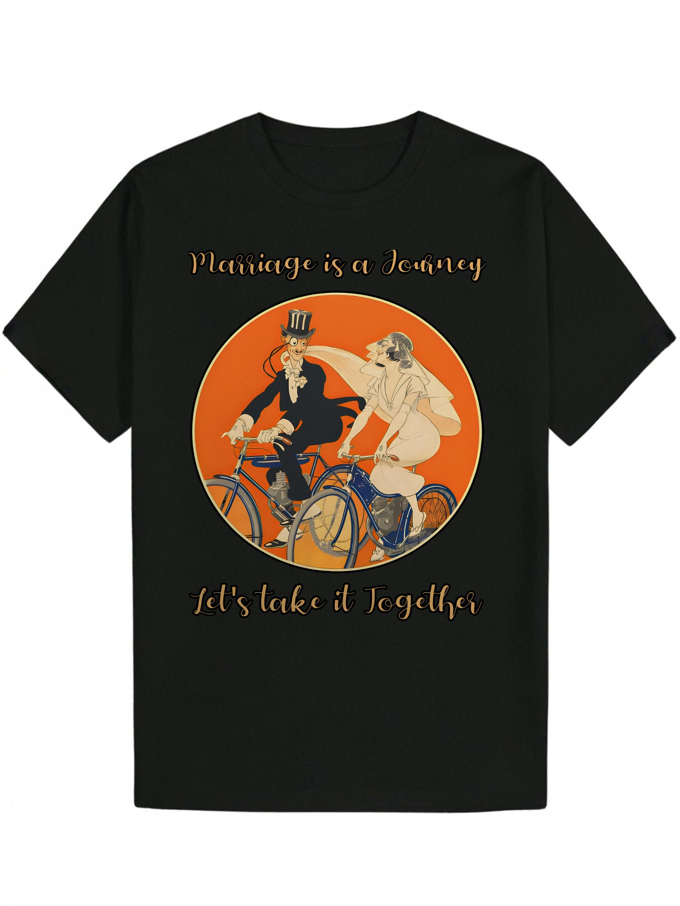 Men's Summer Casual Round Neck Polyester T-Shirt with Portrait Pattern Featuring a Joyful Bicycle Riding Scene 1b2f5